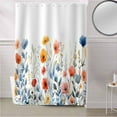 thumbnail image 5 of Fabric Shower Curtain, Blue Red and Yellow Poppy Watercolor Floral Shower Curtains with 12 Hooks Waterproof Machine Washable Bath Curtains for Bathroom,72 x 96in, 5 of 6