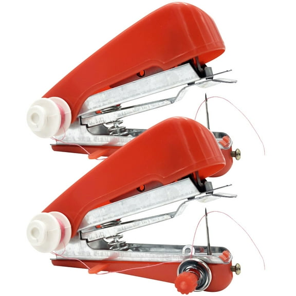 CIMAXIC 2Set Portable Mini Sewing Machine for Travel and Home Use Red Plastic