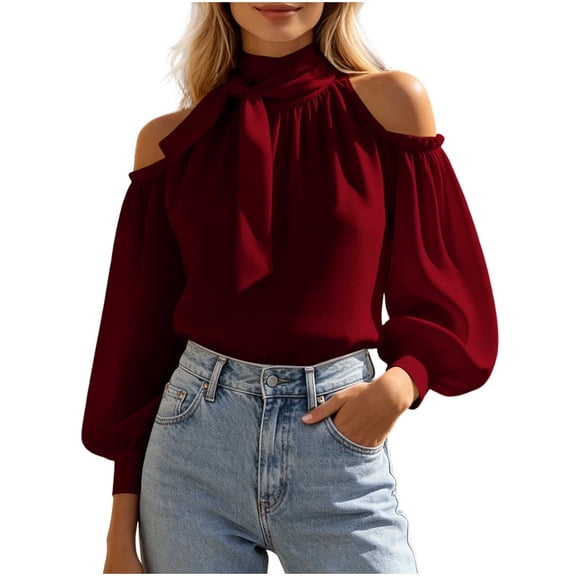 jjayotai Womens Tops Dressy Casual Cold Shoulder Ruffle Collar Blouses Fall Fashion Shirts for Work