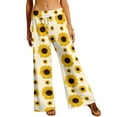 thumbnail image 3 of Women Daisy Flowers Printed Elastic High Waist Wide Leg Yoga Pants, 3 of 5
