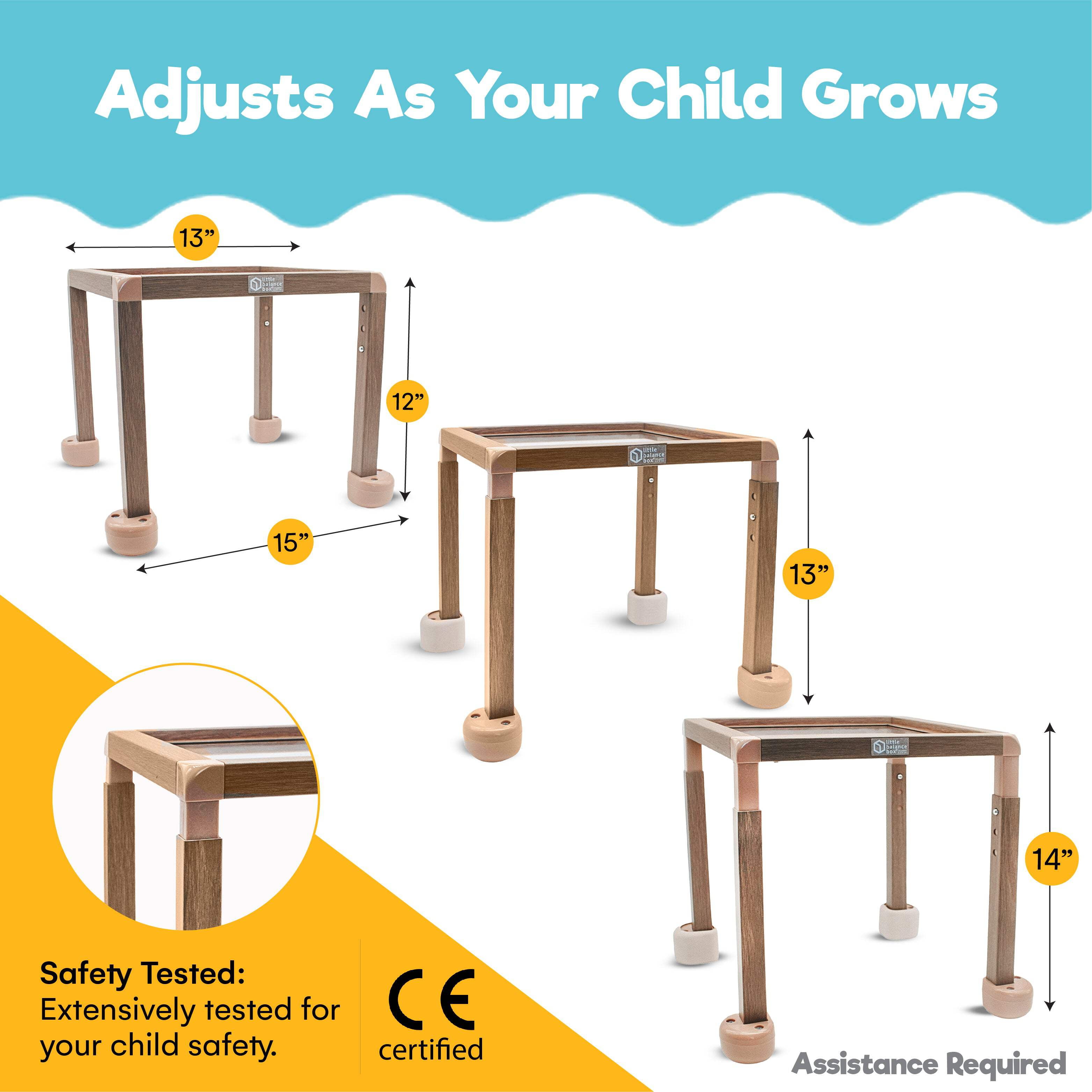 Little Balance Box Grow - Adjustable Montessori Push Pull Walker & Activity Table – No Wheels, Safe Spring Feet, Eco-Friendly, PT-Designed for Standing & Walking, Sit-to-Stand Developmental Tool