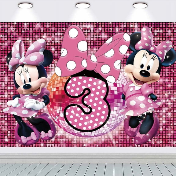 Minnie Birthday Banner Backdrop Background Taspestry Post Wall Decor Party Supplies