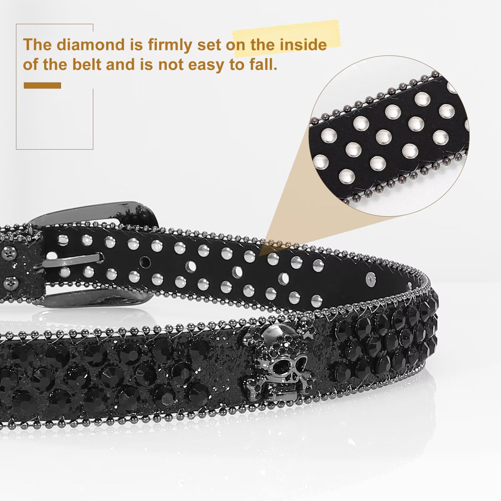 Skull Rhinestone Belt for Women Men Sparkly Bling Diamond Studded Belt Western Cowgirl Cowboy Belts