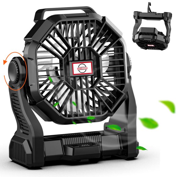 Ventilador de Camping con Linterna LED, 10400mAh Ventilador de Tienda Port&aacute;til Recargable con Gancho para Colgar, Ventilador de Escritorio USB de 4 Velocidades, Perfecto para Camping Casa O