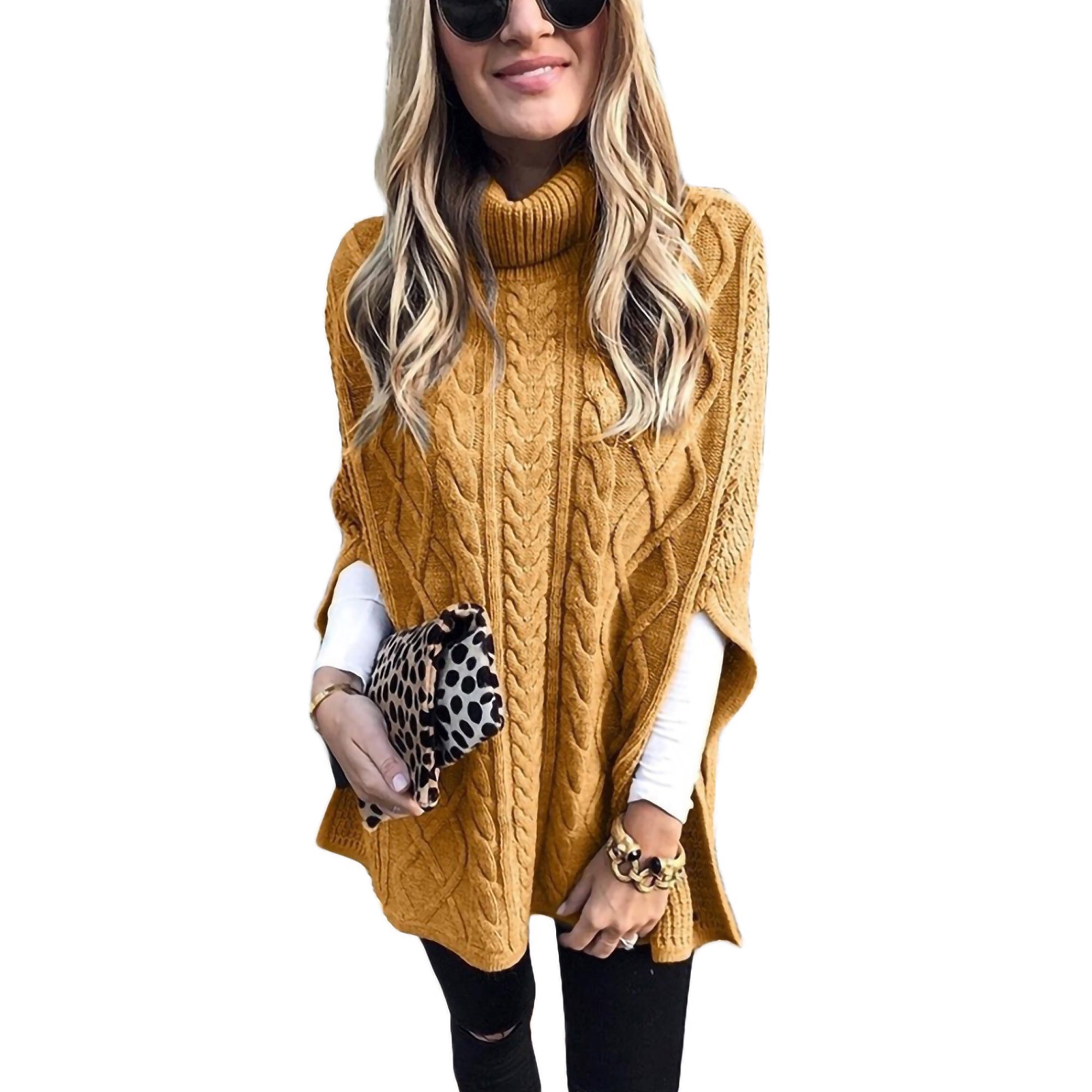 Cindysus Women Shawl Sweater Loose Cloak Pullover Ladies Baggy Sweater Half  Sleeve Sport Cozy Jumper Tops Dark Yellow 2XL - Walmart.com