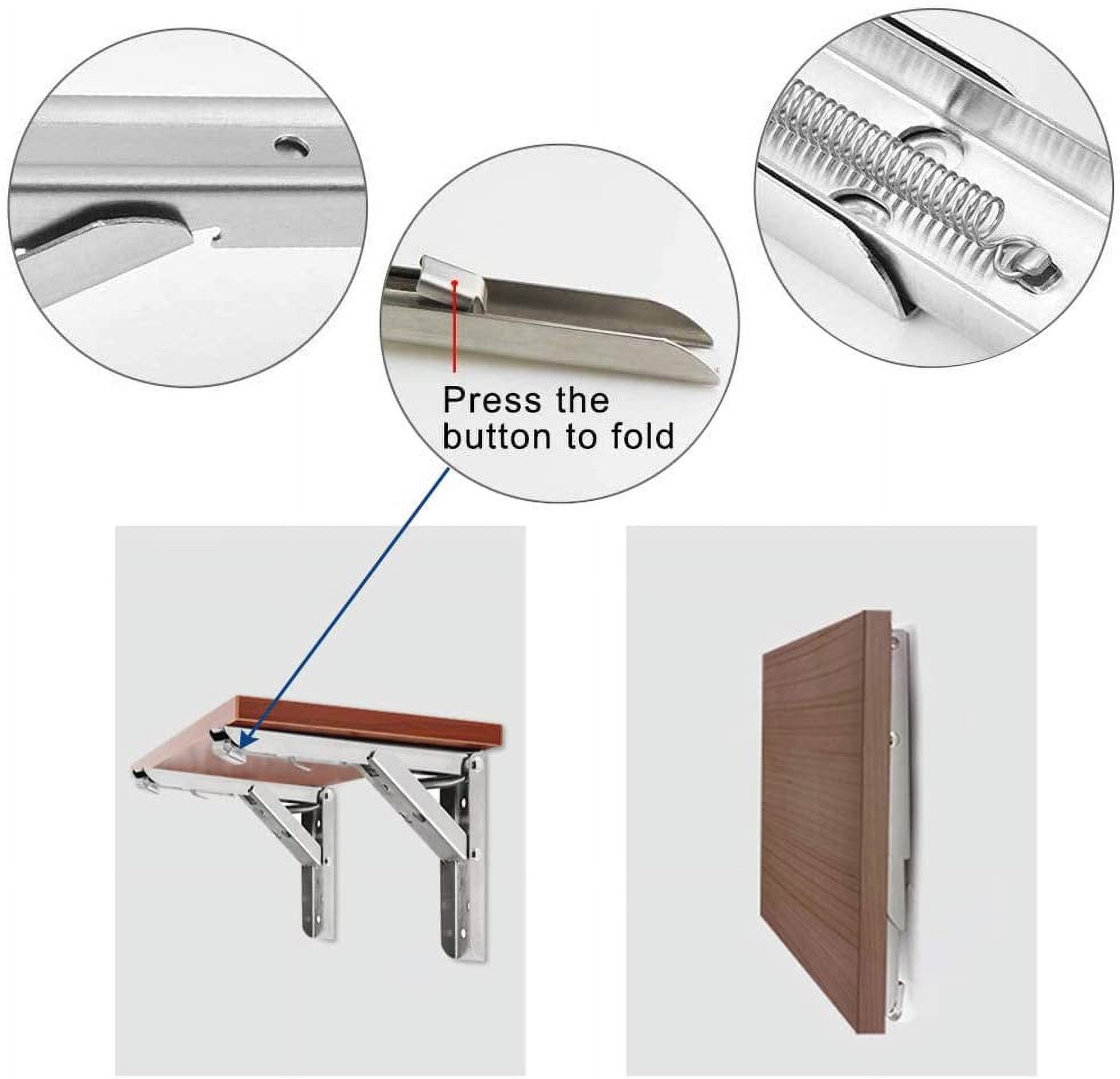 BUZIFU  2Pcs Stainless Steel Folding Shelf Bracket Triangle Folding Shelf Bracket Heavy Duty Collapsible Shelf Bracket Folding Brackets Wall Mounted DIY Triangle Brackets Shelf Support for Wall Table