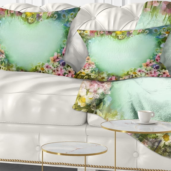 Designart Vintage Flowers with Heart Shape - Floral Throw Pillow - 12x20