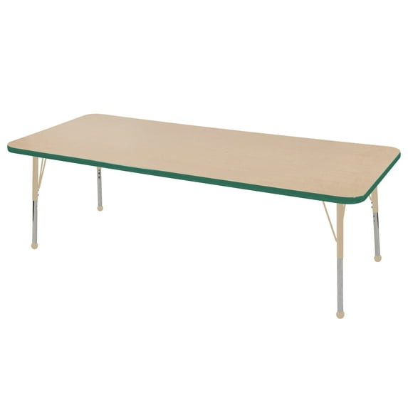 24in x 72in Rectangle Premium Thermo-Fused Adjustable Activity Table Maple/Green/Sand - Standard Ball