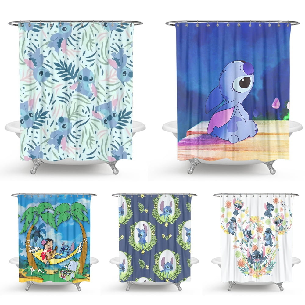 Girls Mickey Mouse Shower Curtain With Hooks, Design. 3D Print Bath