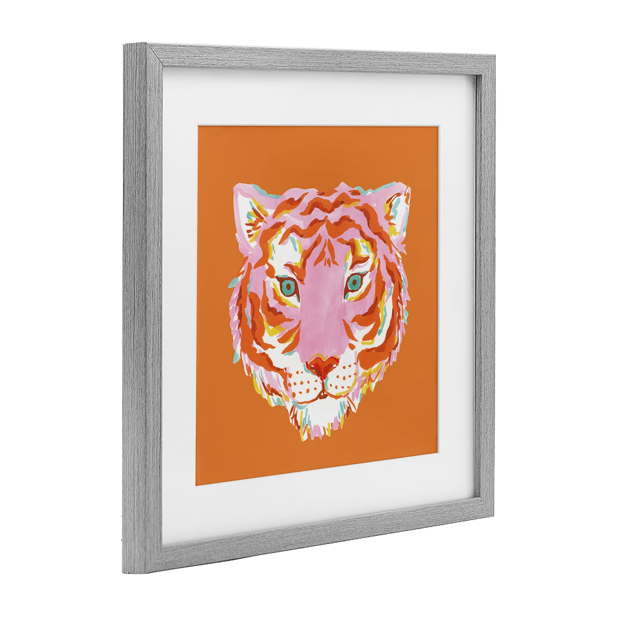 Stupell Industries Fun Bold Orange Tiger Gray Framed Print Under Glass, design by Karolina Sato