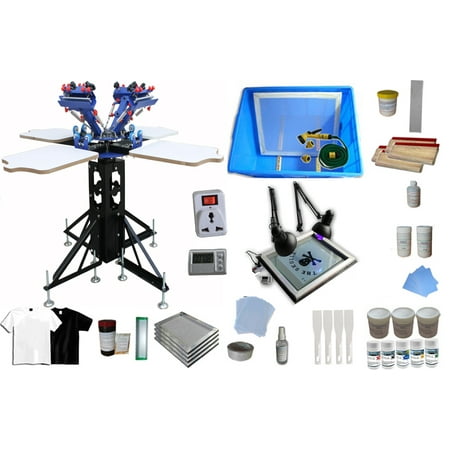 Techtongda 4 Color Screen Printing Press T-shirt Screen Printing Kit Material Supply #006948