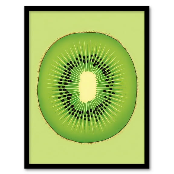 Kiwi Fruit Slice Bright Graphic Kitchen Artwork Art Print Framed Poster Wall Decor 12x16 inch
