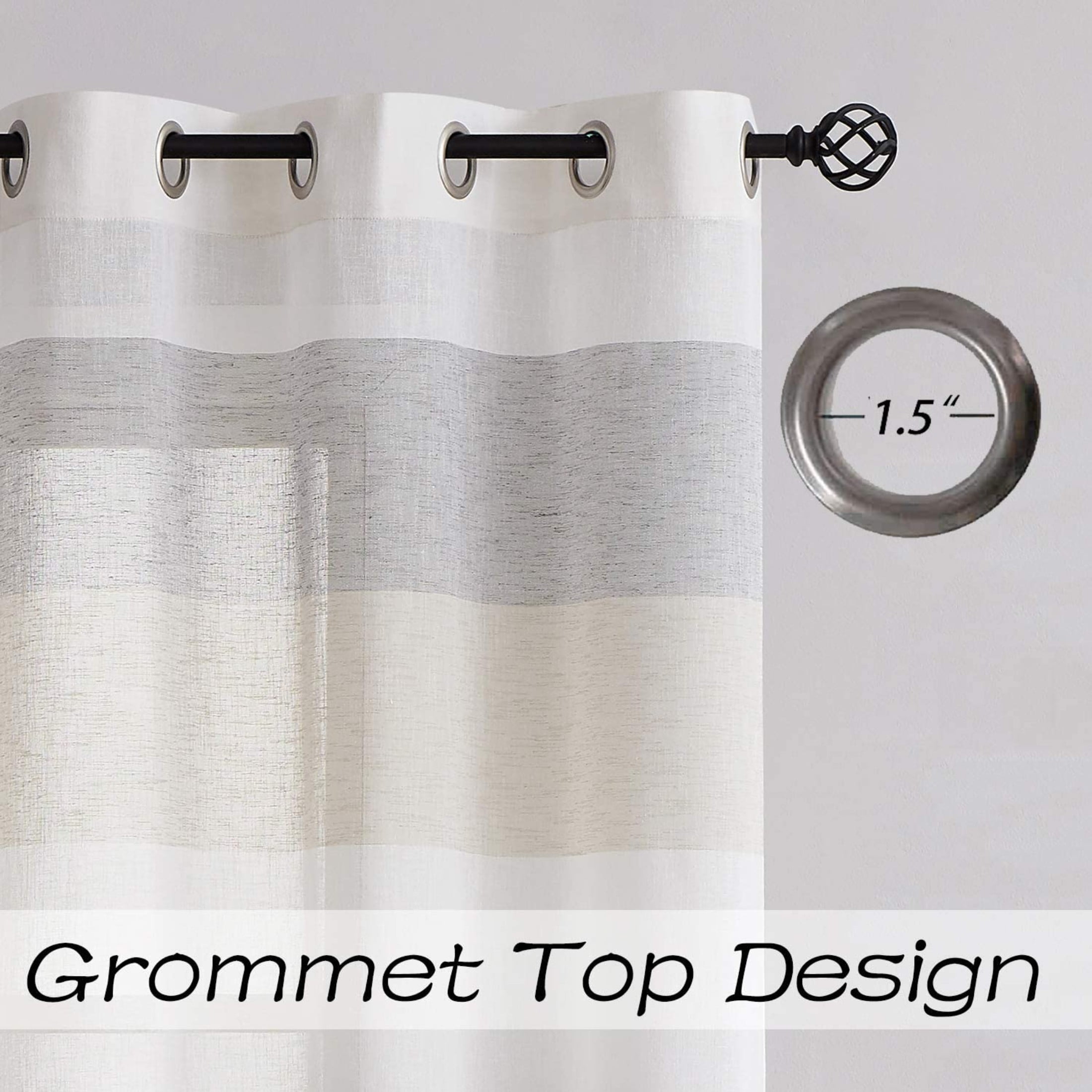 Uptown Home Gray Tan Color Block Grommets Window Sheer Curtain Panel for Bedroom Stripe Window Treatment for Living Room, 40"x95"x2