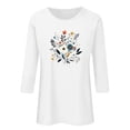 thumbnail image 6 of Charella Women's Floral Printed Tops Flower Graphic Tee Casual Crew Neck 3/4 Sleeve Shirts Loose Fit Clothes (3XL, White 1), 6 of 6