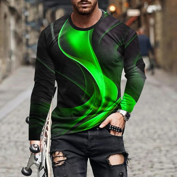 Blusas y camisas de manga larga con cuello redondo para hombre, blusa informal de manga larga con cuello redondo y estampado.