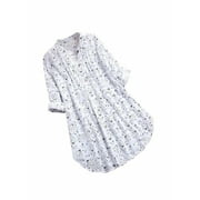 Women's Floral Floral Roll Sleeve Shirt Dress Casual Top Long Sleeve V-neck Buttoned Loose Shirt