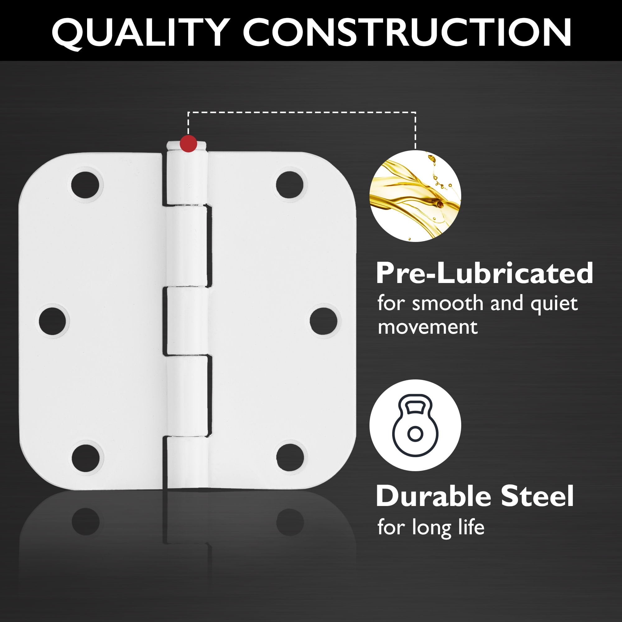 White Steel Plain Bearing Door Hinge with Removable Pin, 3-1/2 x 3-1/2 in. 5/8 in. Radius, 3-Pack