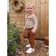 thumbnail image 4 of Cjfdfy Newborn Baby Boys Fall Outfits  Striped Waffle Knit Long Sleeve Striped Romper With Elastic Waist Solid Pants 2Pcs Infant Fall Winter Outfit Coming Home Outfit 0-18M, 4 of 9