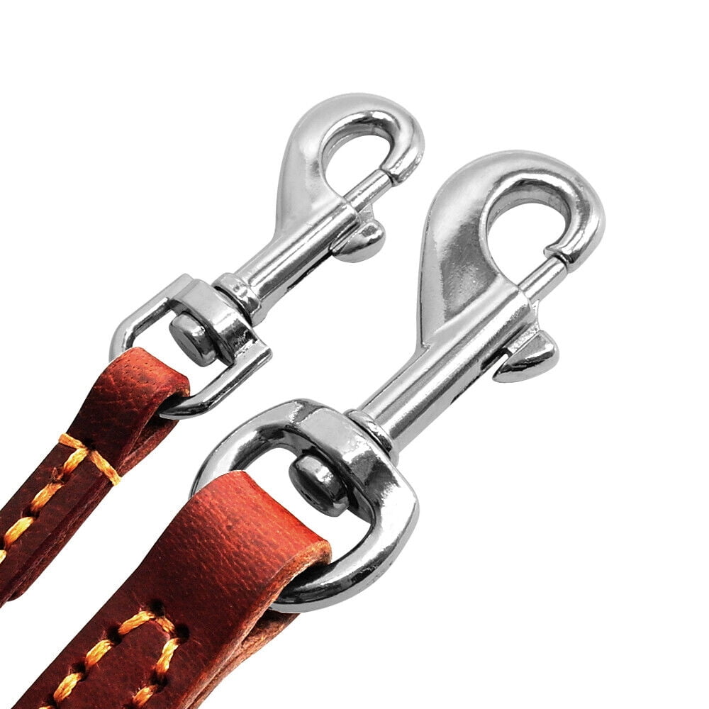 Pet Artist Genuine Leather Triple Dog Leash Couple 3 Way Pet Walking Leashes Brown for 3 Dogs