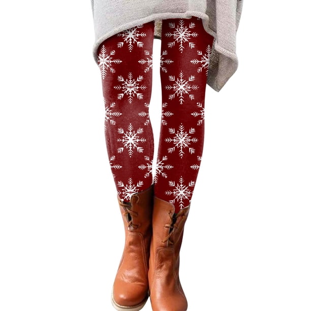 Gibobby Leggings gluteos deportivo Leggings de moda para mujer, pantalones de bota largos elásticos ajustados con estampado navideño informal (Vino, L)