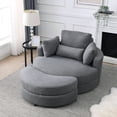 thumbnail image 2 of Swivel Accent Barrel Chair - Modern Big Round Sofa Lounge with Storage Ottoman, Linen Fabric, Includes Pillows - Ideal for Living Room or Hotel Use, 2 of 20