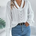 thumbnail image 6 of Amidoa V-Neck Womens Sweater Long Sleeve White Crochet Plus Size Solid Cutout Sweaters Cardigans for Women Trendy M, 6 of 8
