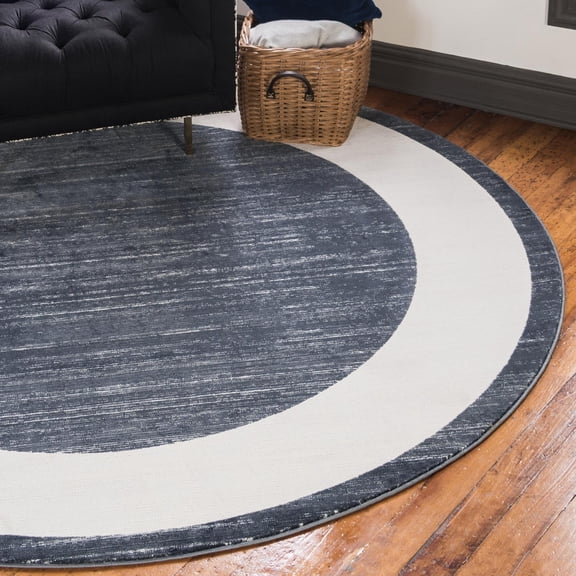 Jill Zarin Uptown Collection Area Rug - Yorkville (8' Round Navy Blue/Ivory)