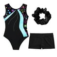thumbnail image 3 of TiaoBug Kids Girls Sleeveless Gymnastics Leotards Dance Ballet Unitard with Shorts Hair Band Set Cyan&Black 12, 3 of 5