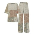 thumbnail image 4 of ZSQDM Pajamas Set for Women Women Suitable Summer O Neck Loose Short Sleeve Floral Print Top Shirt With Pants Large Size 2 Set Khaki XL, 4 of 5