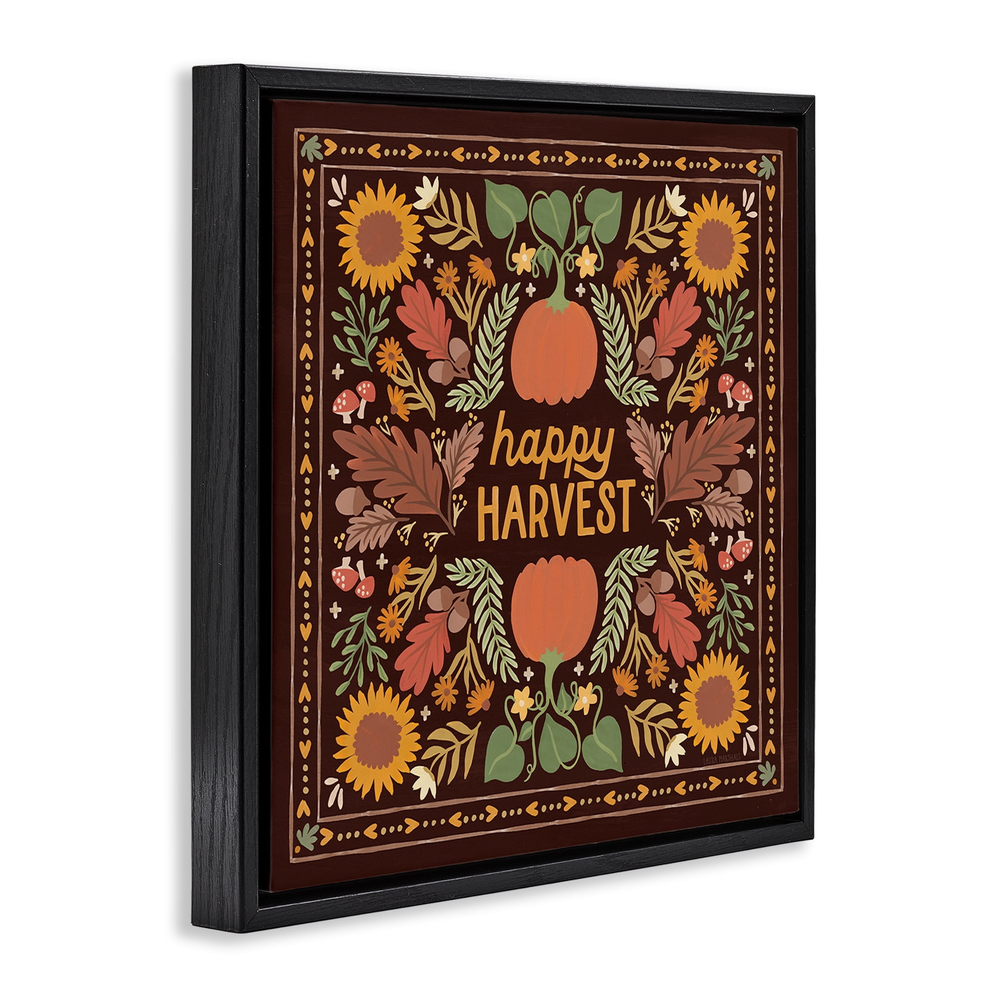 Stupell Industries Happy Harvest on Brown Landscape Painting Black Floater Framed Art Print Wall Art, 18 x 18