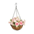 thumbnail image 4 of Cesta colgante de flores artificiales, maceta con cadena para exteriores rosa, 4 of 9