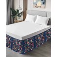 thumbnail image 4 of Navy Blue Flowers Wrap Around Bed Skirts for King Bed 16" Drop,Bed Skirt with Adjustable Elastic Belt Dust Ruffle Bed Valance for Bedroom Hotel Spring Vintage Floral Leaves Farmhouse Bed Frame Cover, 4 of 7