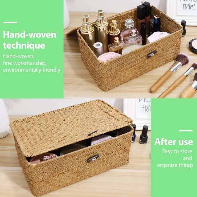 BESTYASH Caja De Almacenaje Tejida En Amarillo Claro Ideal Para Organizar Escritorios Y Armarios