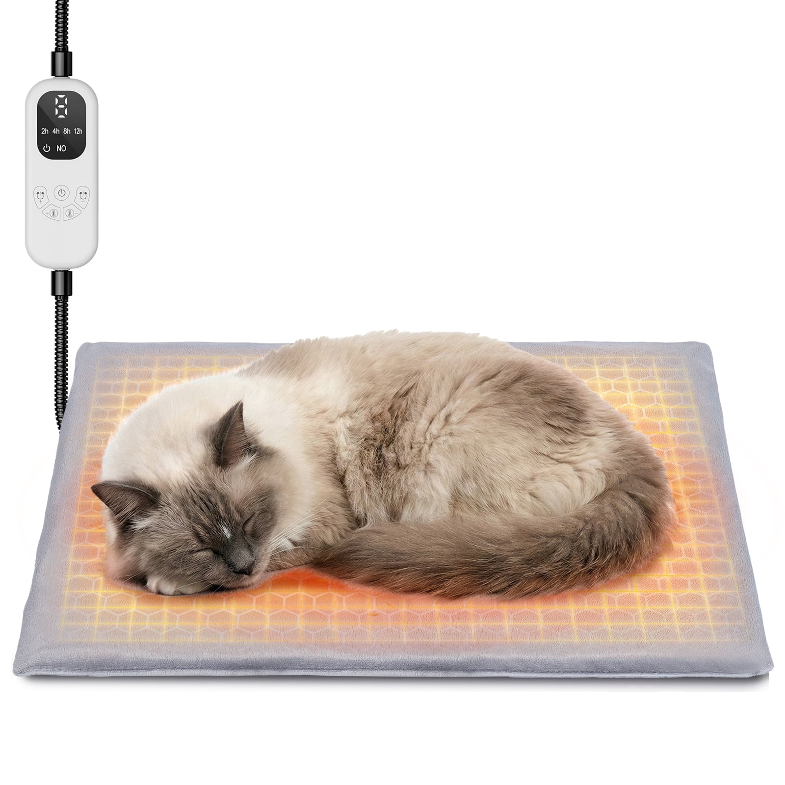 Pet Heating Pad for Cats Heated Cat Bed with Steel-Wrapped Cord and Soft Fleece Cover, 19.5 x 15.6 Inches Gifts for Cats Puppy in Winter