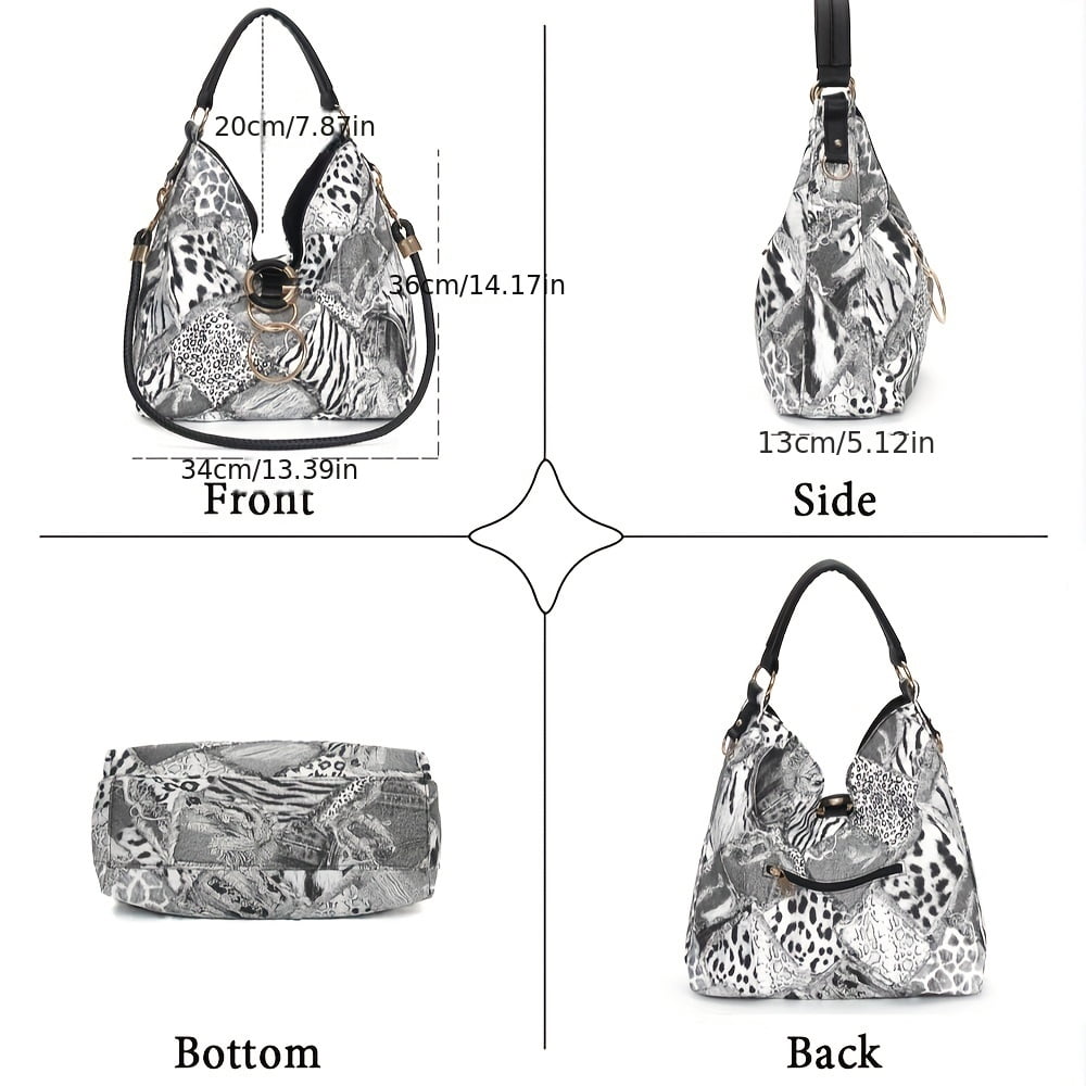 Capamaster Vintage Leopard Print Hobo Bag Retro Large Capacity Women's Fashion Handbag Shoulder Bag & Tote Purse(Silver)