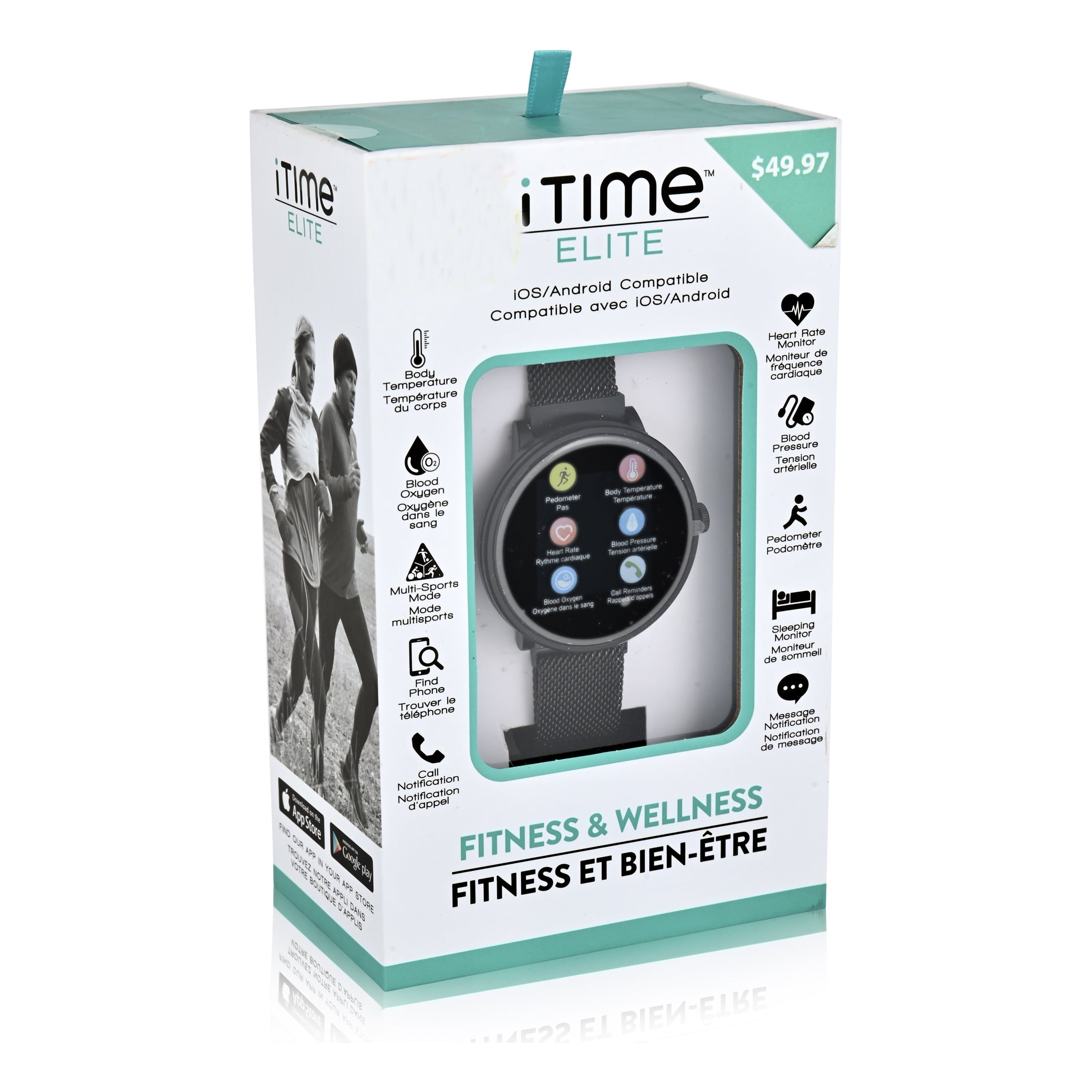 iTime Elite Smart Watch with Round Dial and Mesh Strap, Gun Metal