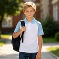 thumbnail image 4 of JCCXIN Little Boys School Uniform Polo Shirt Short Sleeve Patchwork Golf Shirts Stretch Active Tops Button Closure Collared Summer Relaxed Casual Daily Clothes,White,7-8 Years, 4 of 5