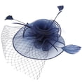 thumbnail image 1 of Sombrero de gasa para mujer, tocado de jaula de pájaros para boda, accesorio para el cabello de plumas (azul profundo), 1 of 7
