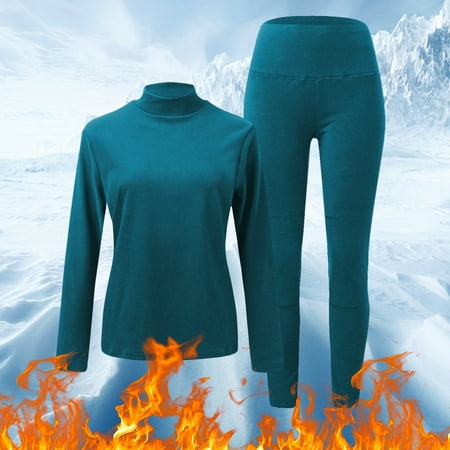 

ZHIYU Long Sleeve Thermal Pajamas For Women High Neck Fleece Lined Thermal Pajamas Winter Tops Casual Slim Tops 1 Pack Pants 1 Pack Tops 2 Pieces Pack