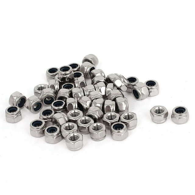 Unique Bargains M3 x 0.5mm Insert en Nylock en Acier Inoxydable 304 Écrous de Verrouillage Hexagonal 50 Pcs