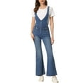 thumbnail image 1 of INSPIRAR CHIC Mono de mezclilla casual para mujer con cuello en V, cierre de cremallera, pantalones de campana, talla XL, azul, 1 of 6