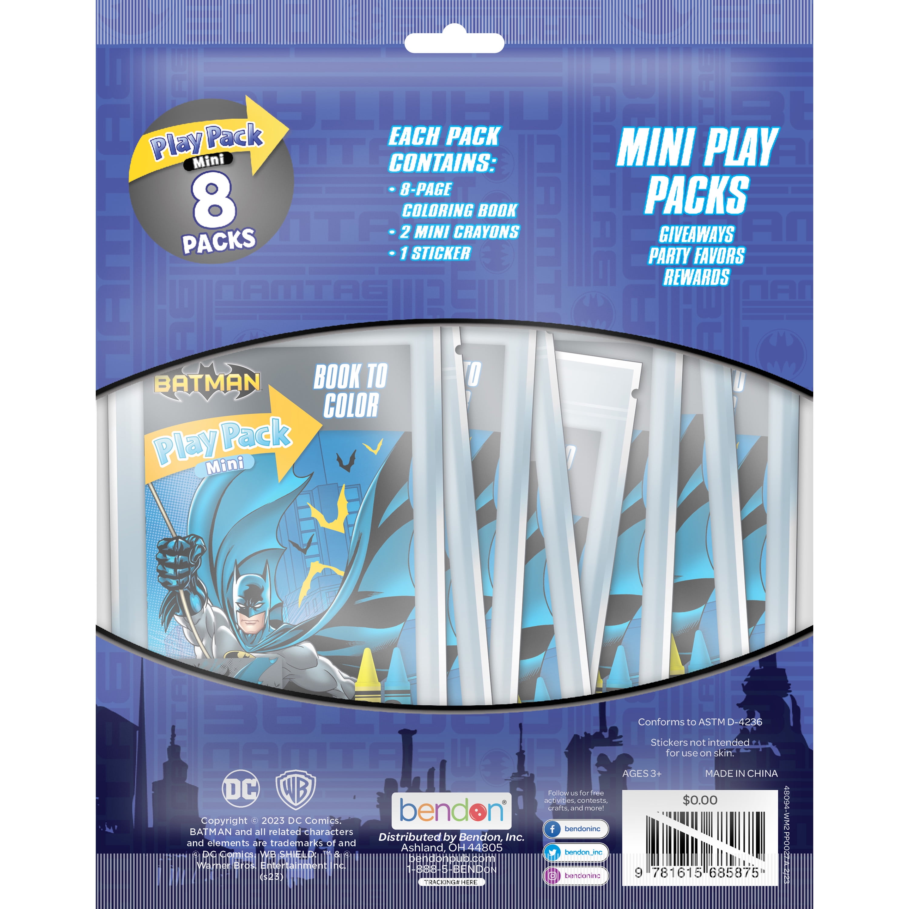 DC Comics Batman 8 Count Mini Play Pack with Small Coloring Book and Crayons, Paper Party Favors