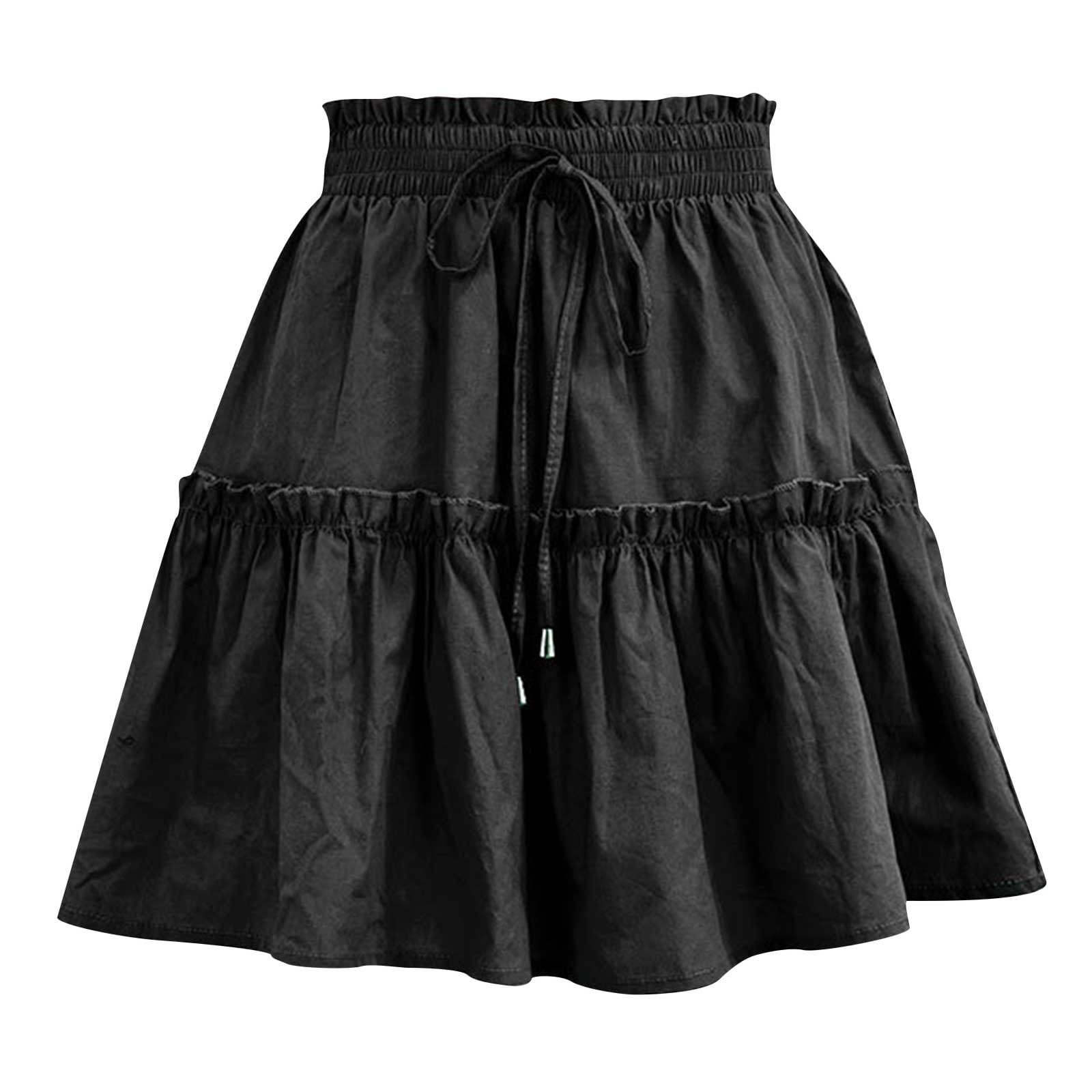 Summer Skirt for Women Elastic High Waist Ruffle Tiered Short Skirt