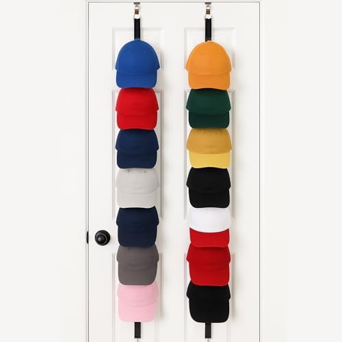 Over the Door Cap Rack Organizer 2 Pack Holds Up to 16 Baseball Hats Hat Storage System for Men Women and Kids Adjustable Closet Hanger with Hooks for Easy Hat Display