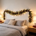 thumbnail image 4 of Pre-Lit Flocked Rattan Christmas Garland with Pinecones, Red Berries, Purple Baubles, Flexible Mantel Staircase Decor, Artificial Holiday Garland with Warm LED Lights, 4 of 8