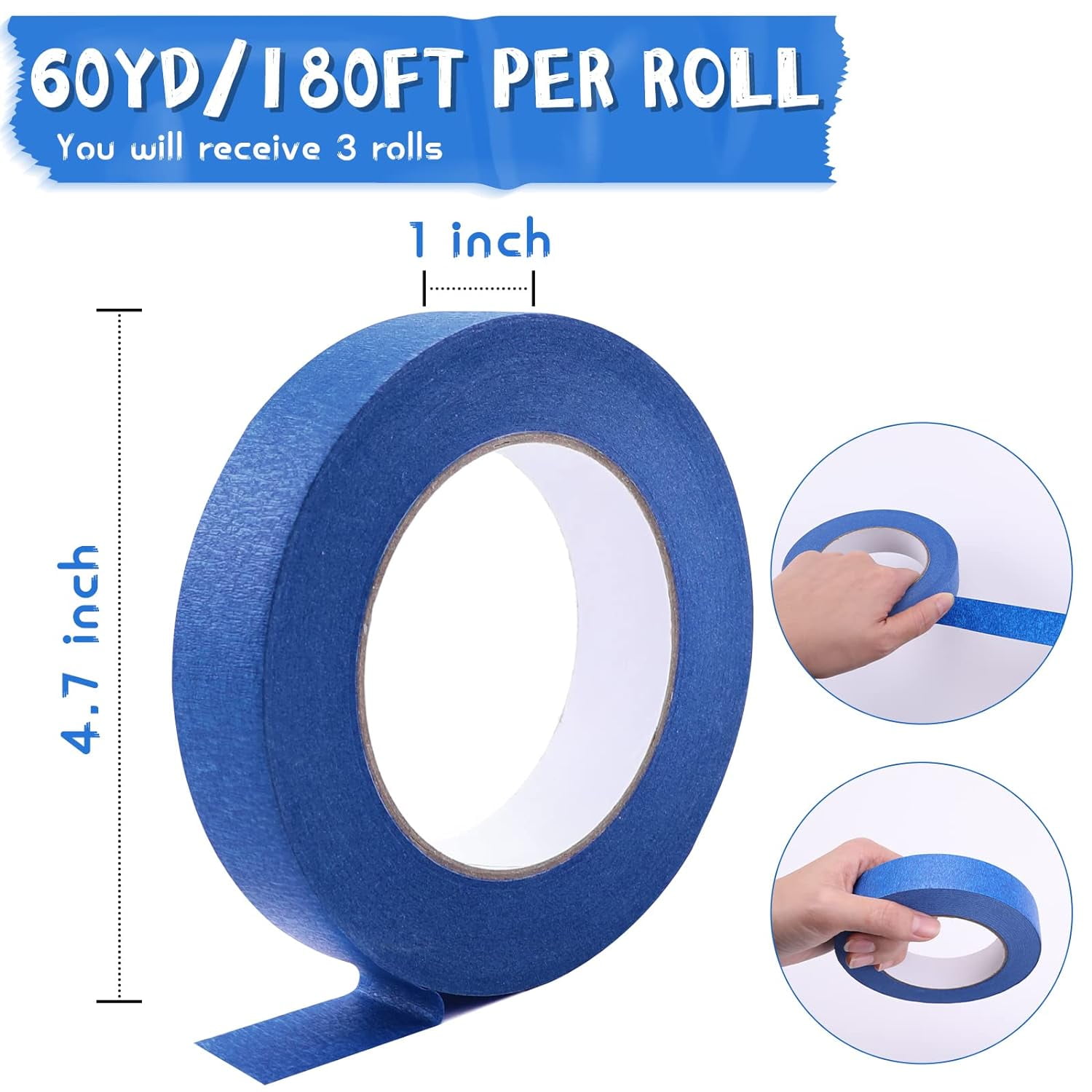 BetterJonny 4 Rolls Blue Painter Tape, 1 Inch x 55 Yard Masking Tape