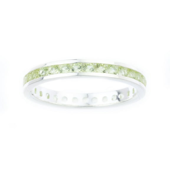 Channel-set Genuine Peridot August Birthstone ring in Sterling Silver