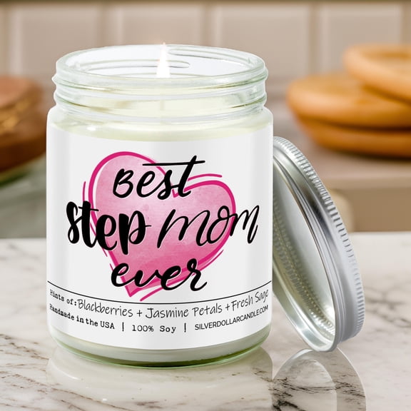Best Stepmom Ever - 9oz Handmade Soy Wax Candle, Blackberry Jam Essence with Jasmine & Sage, Sustainably Crafted Gift, Proudly Produced in the USA