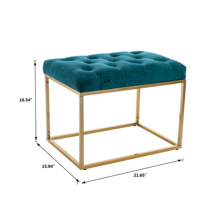 Dropship Blue Modern Velvet Upholstered Ottoman, Exquisite Small End Table,  Soft Foot Stool,Dressing Makeup Chair, Comfortable Seat For Living Room,  Bedroom, Entrance to Sell Online at a Lower Price