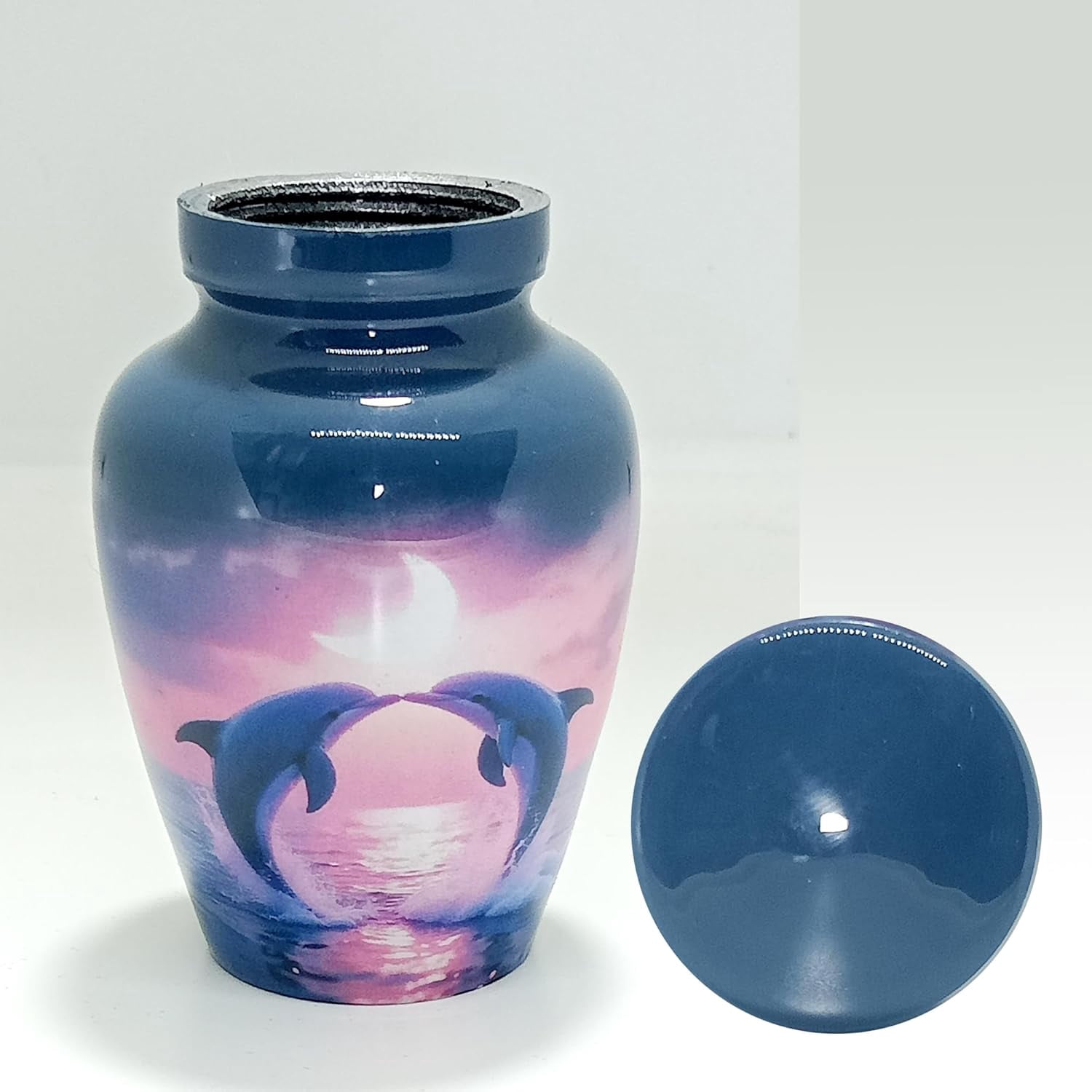 UR Keepsake Urn –Two Beautiful Playing Dolphins Making a Heart Keepsake Cremation Urn for Human Ashes with Velvet Box & Velvet Bag-Mini Keepsake Urn - Affordable Keepsake Urn (3 cu.in)